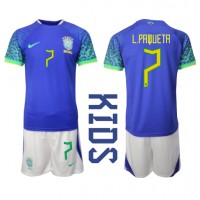Dječji Nogometni Dres Brazil Lucas Paqueta #7 Gostujuci SP 2022 Kratak Rukav (+ Kratke hlače)